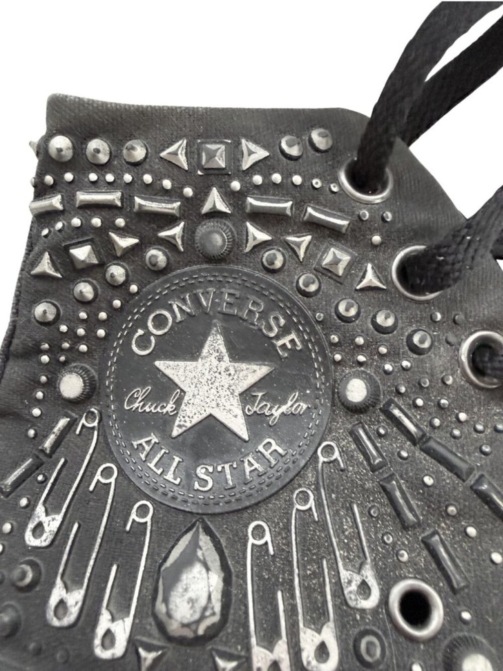 RARE Converse Chuck Taylor Elevated Glam Studded Punk Skull Safety Pin Hi Tops - Picture 4 of 8